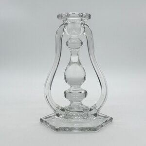Vintage Clear Glass Hexagonal Base Candlestick Holder With Elegant Curved Design